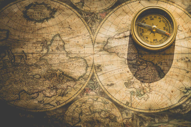 Prime Tours Ancient world map with compass